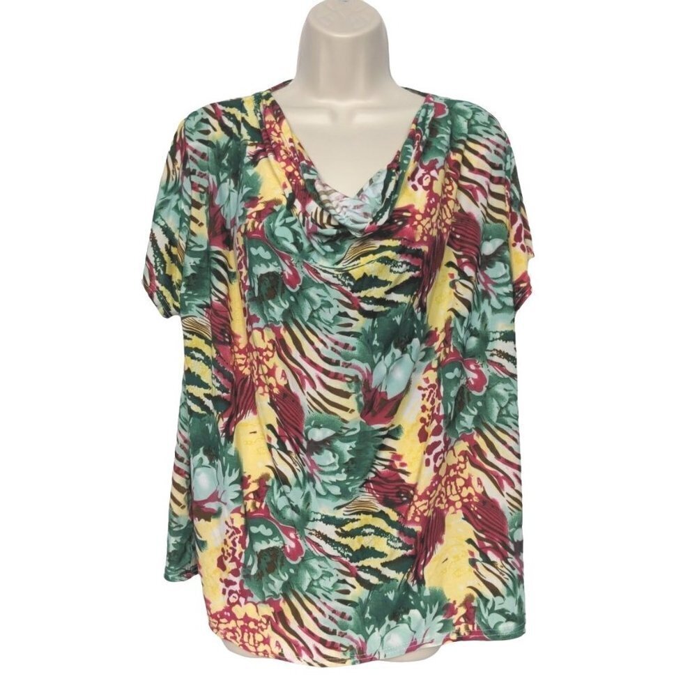 TNO Plus Size 2X Multicolor Floral Draped Neck Blouse